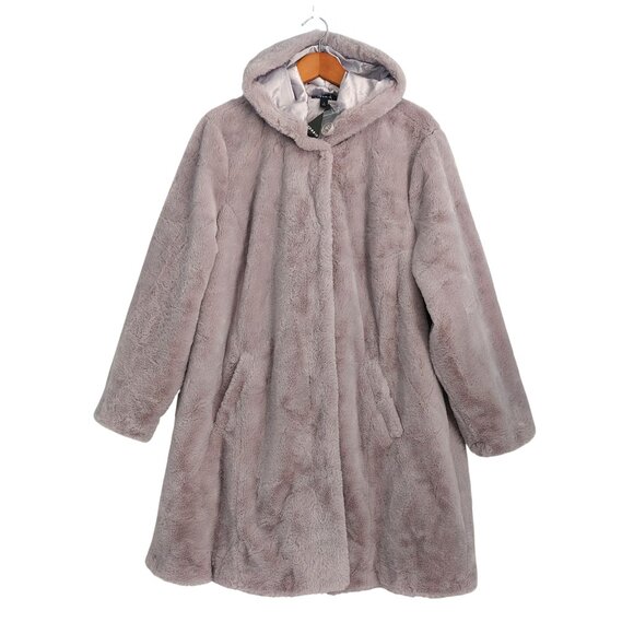 TORRID Faux Fur Hooded Coat Size 3X Light Gray NEW Satin Lined Pockets Glam Chic - Picture 4 of 11
